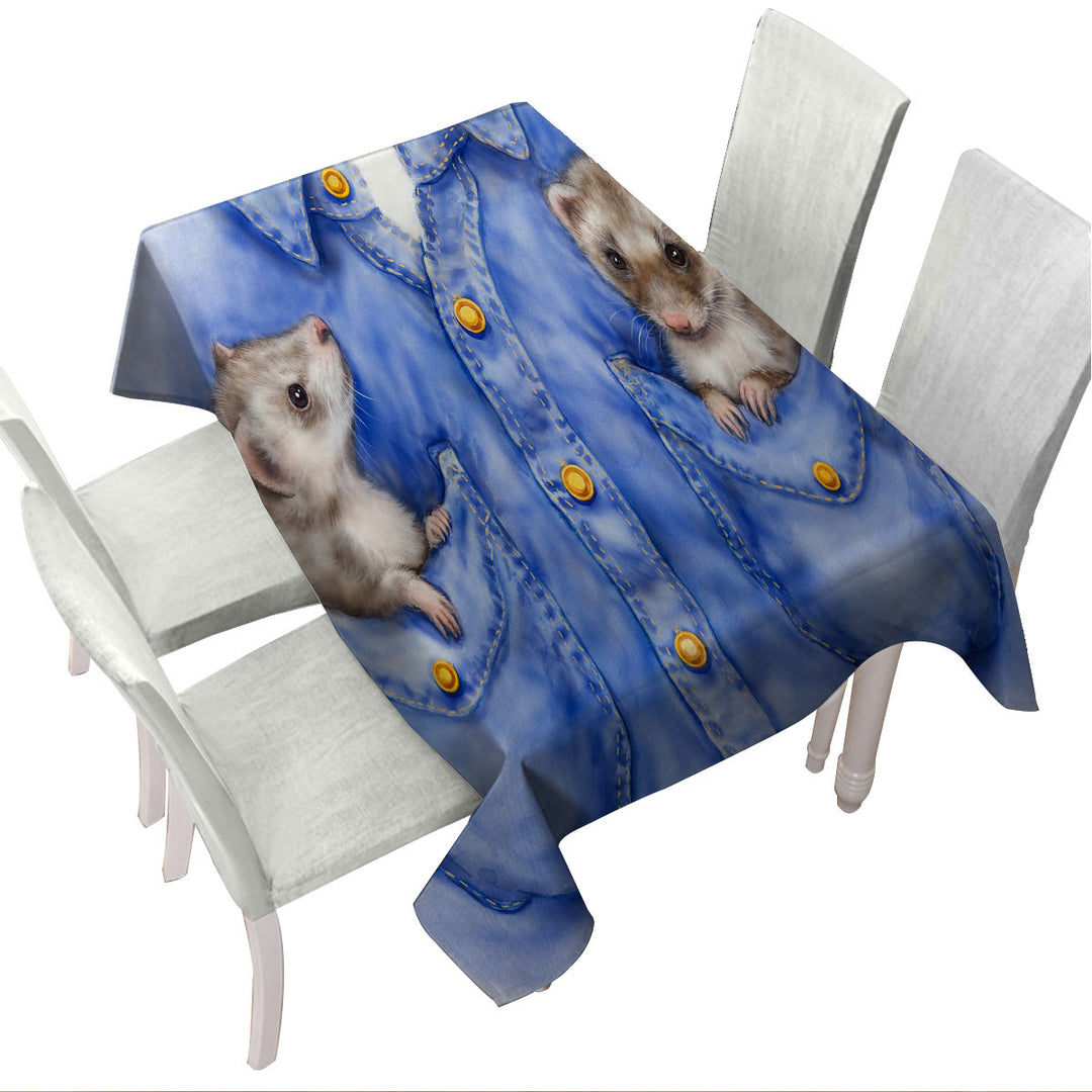 Kids Adorable Animal Drawings Pocket Ferrets Tablecloth