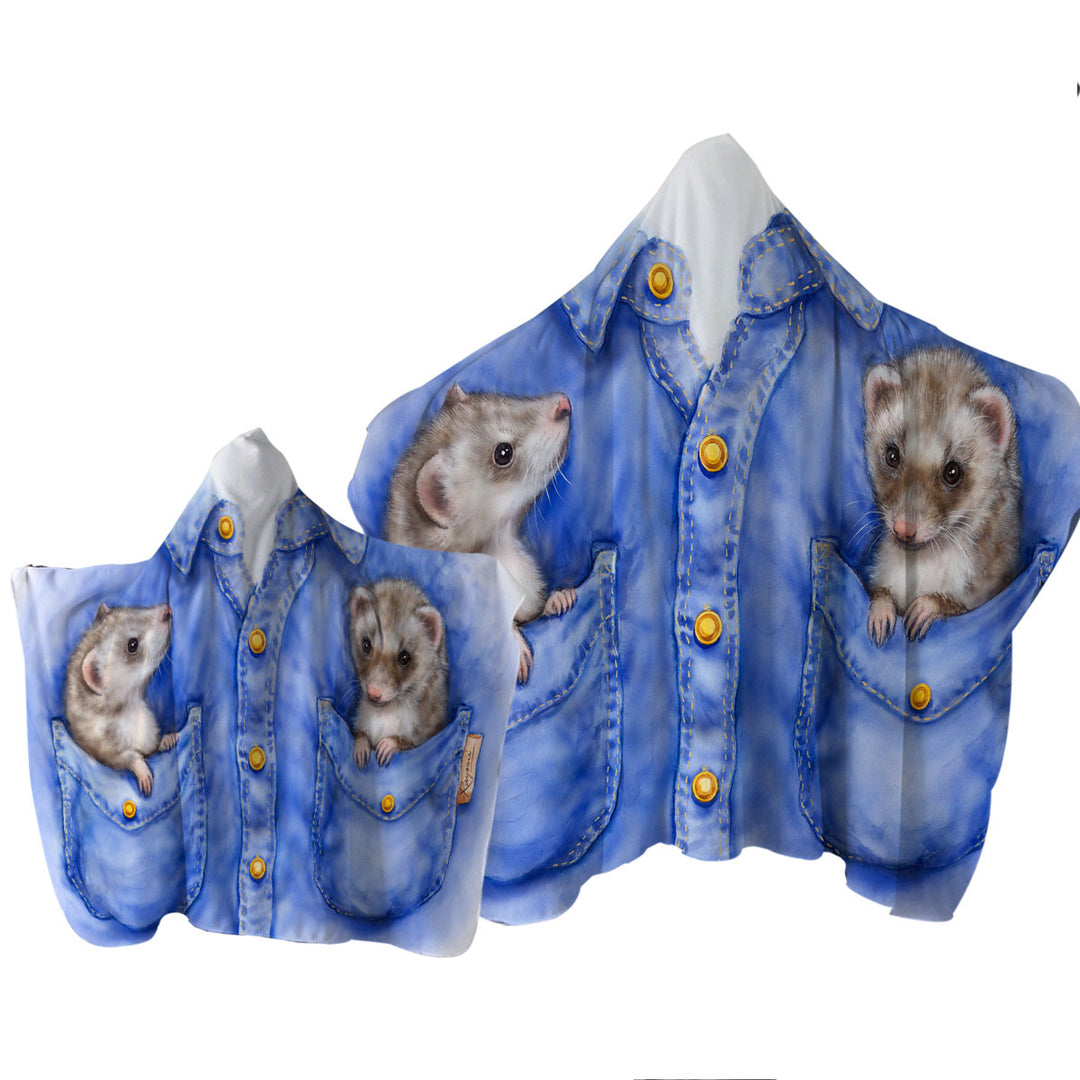 Kids Adorable Animal Drawings Pocket Ferrets Towel with Hood