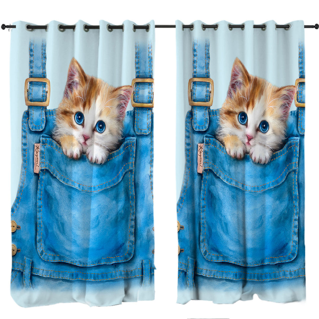 Kids Adorable Animal Drawings Pocket Kitten Drapes and Curtains