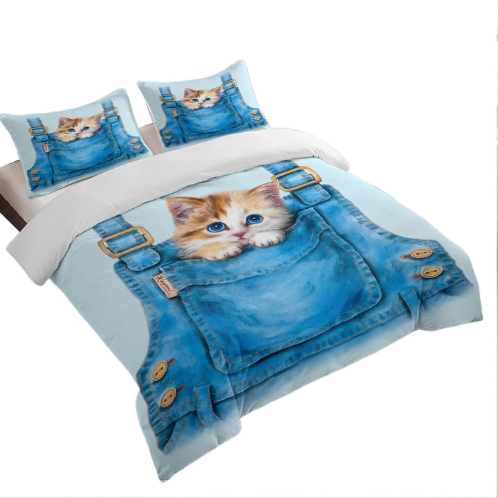 Kids Adorable Animal Drawings Pocket Kitten Duvet Cover set