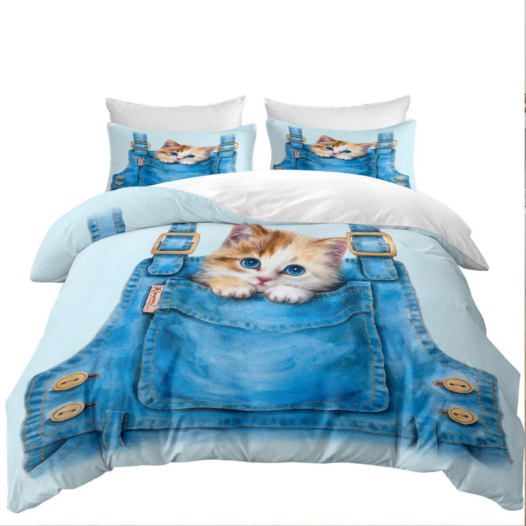 Kids Adorable Animal Drawings Pocket Kitten Duvet Covers