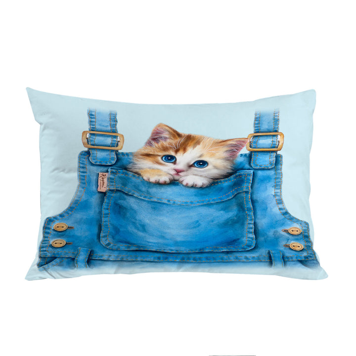 Kids Adorable Animal Drawings Pocket Kitten Pillowcase