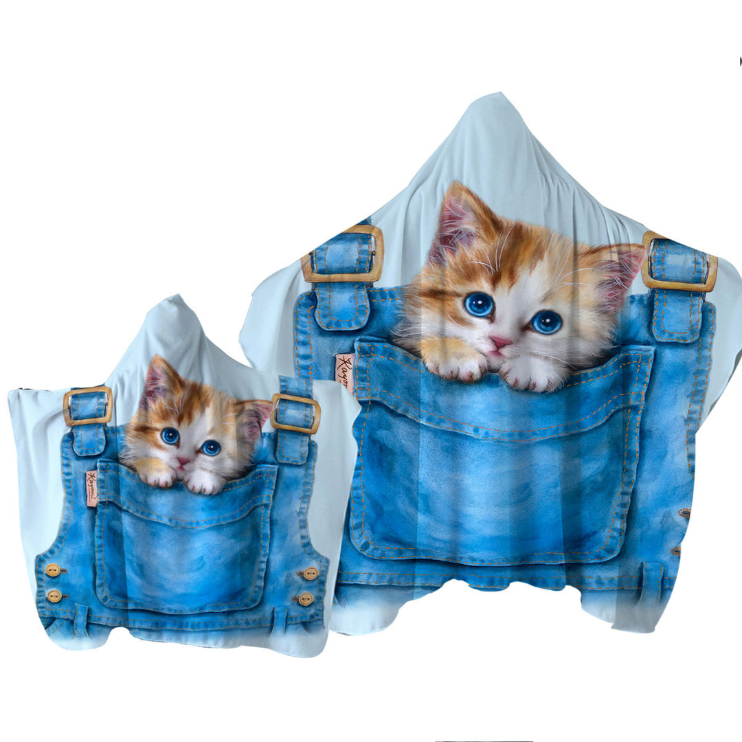 Kids Adorable Animal Drawings Pocket Kitten Towel Hoodie