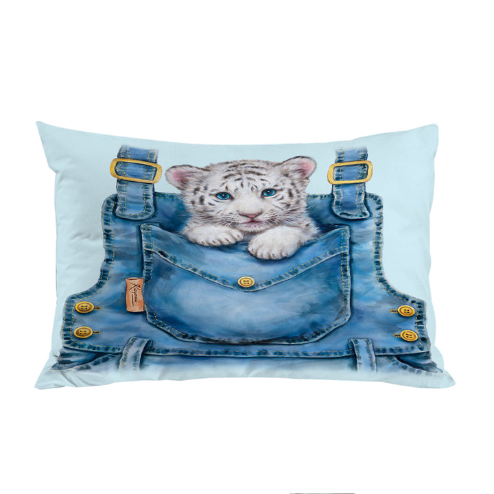 Kids Adorable Animal Drawings Pocket White Tiger Pillowcases
