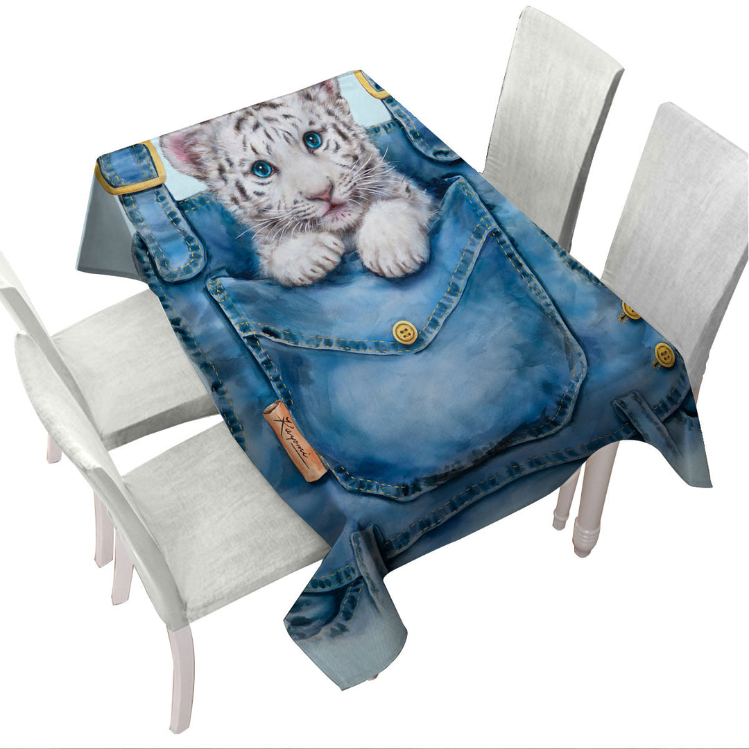 Kids Adorable Animal Drawings Pocket White Tiger Table Cover