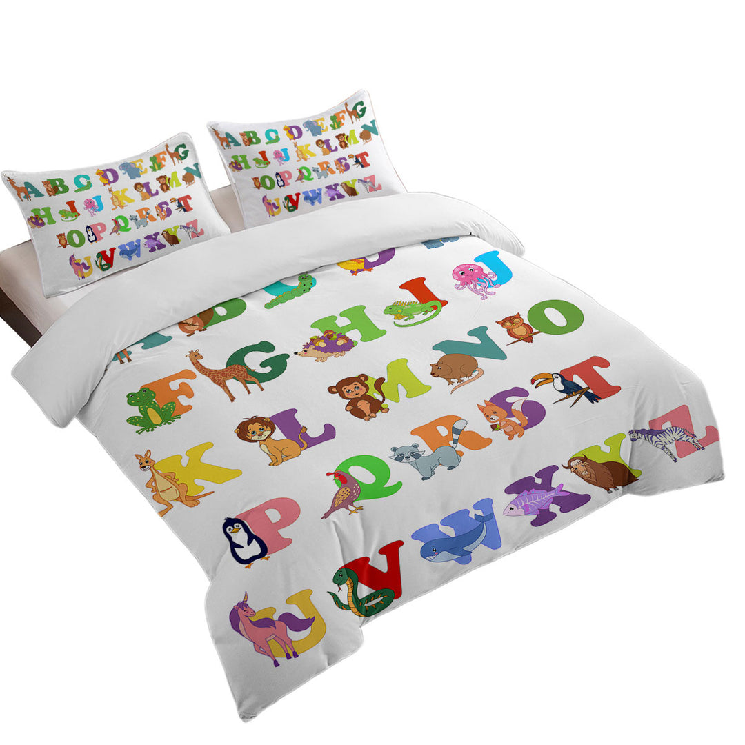 Kids Alphabet Animals Cute Characters Bed Covers