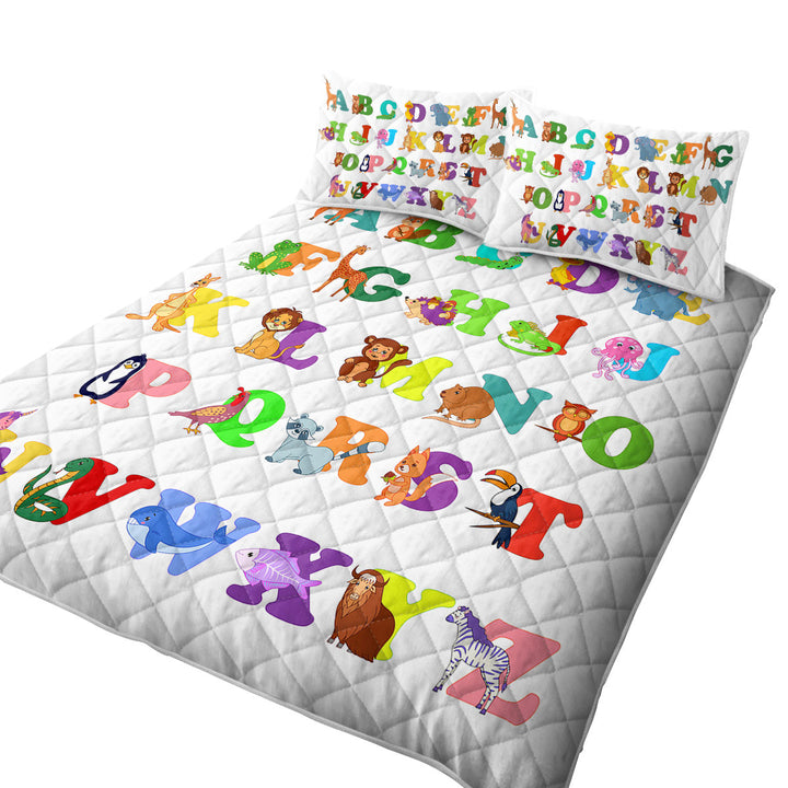 Kids Alphabet Animals Cute Characters California King Quilt Sets