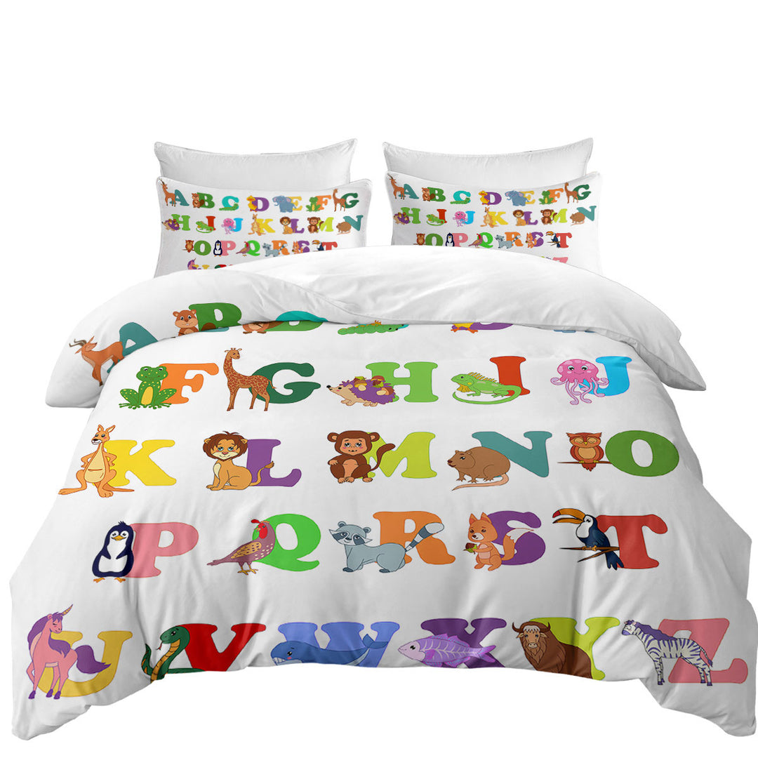 Kids Alphabet Animals Cute Characters Duvet Cover