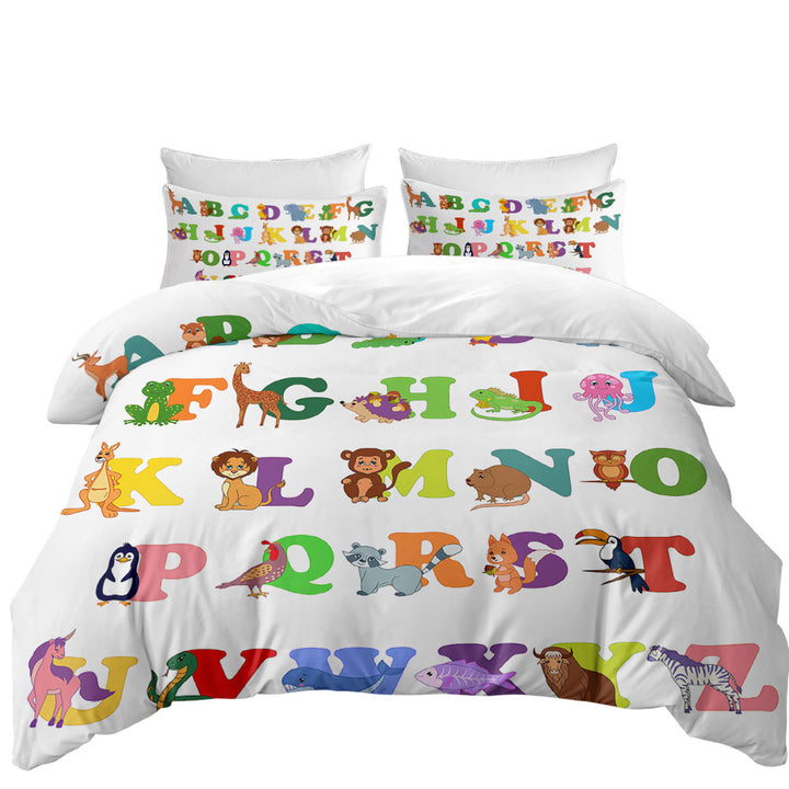 Kids Alphabet Animals Cute Characters Duvet Cover