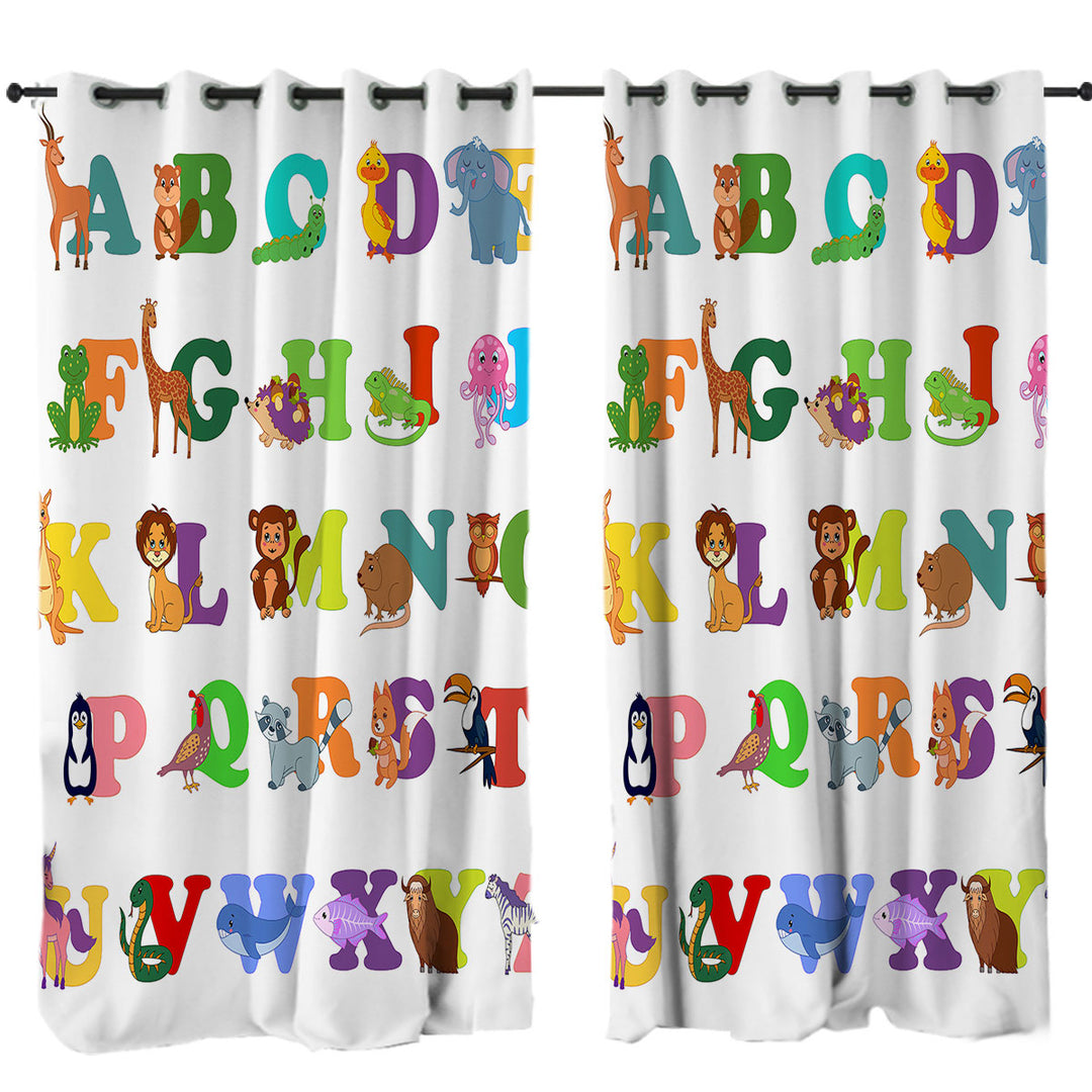 Kids Alphabet Animals Cute Characters Eyelet Curtains