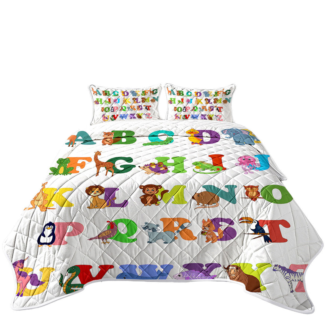 Kids Alphabet Animals Cute Characters Quilt
