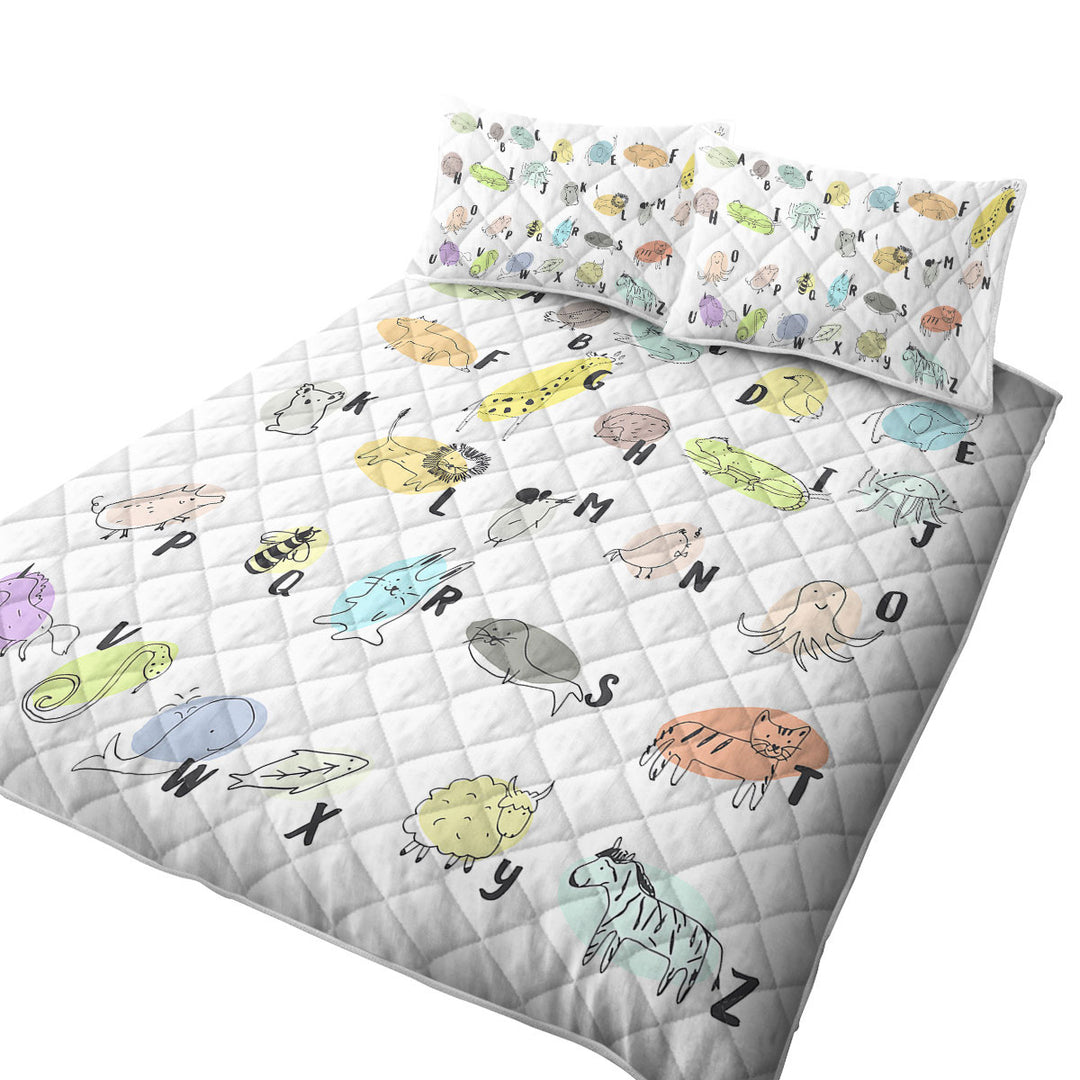 Kids Alphabet Animals Drawings Coverlet