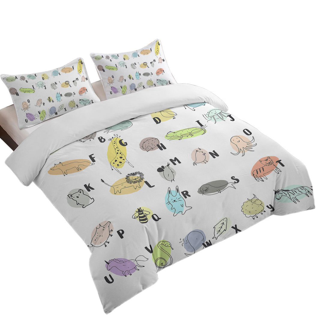 Kids Alphabet Animals Drawings Duvet Cover
