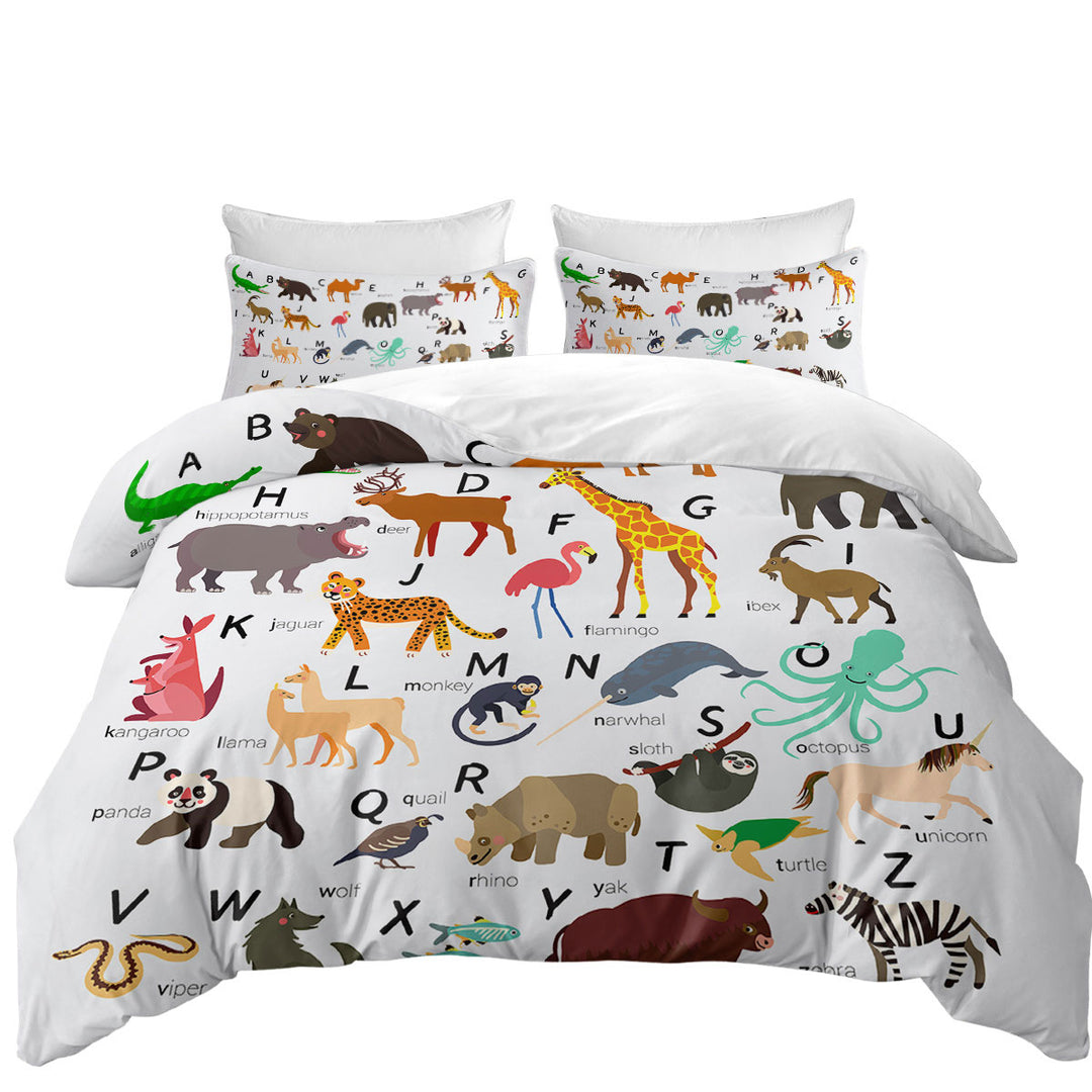 Kids Alphabet Animals Names Bed Covers