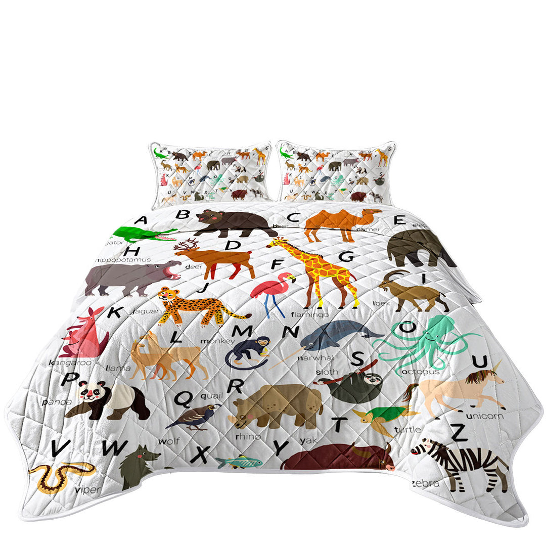 Kids Alphabet Animals Names California King Quilt Sets
