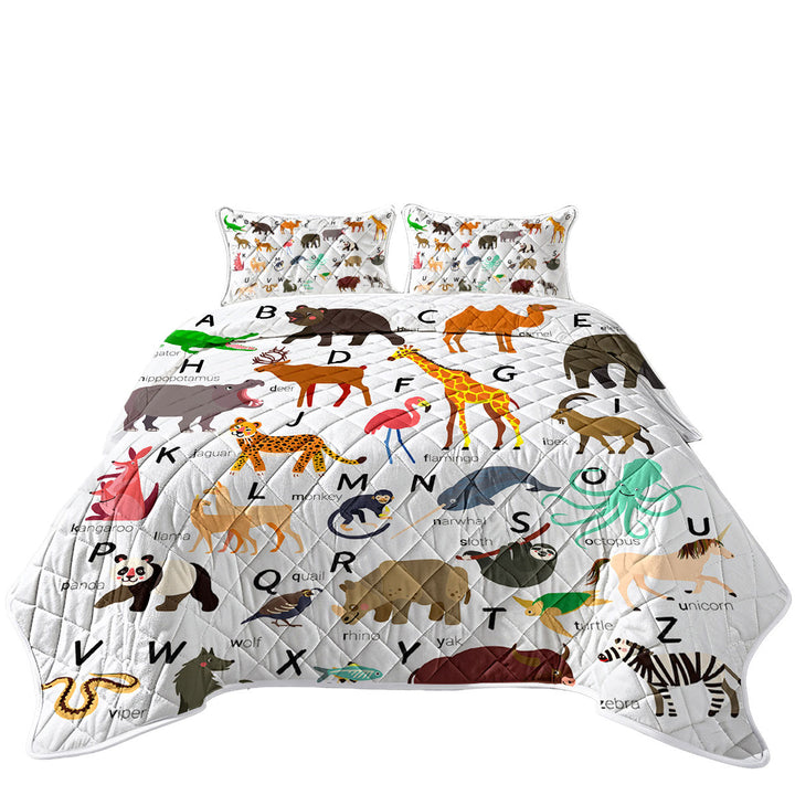Kids Alphabet Animals Names California King Quilt Sets