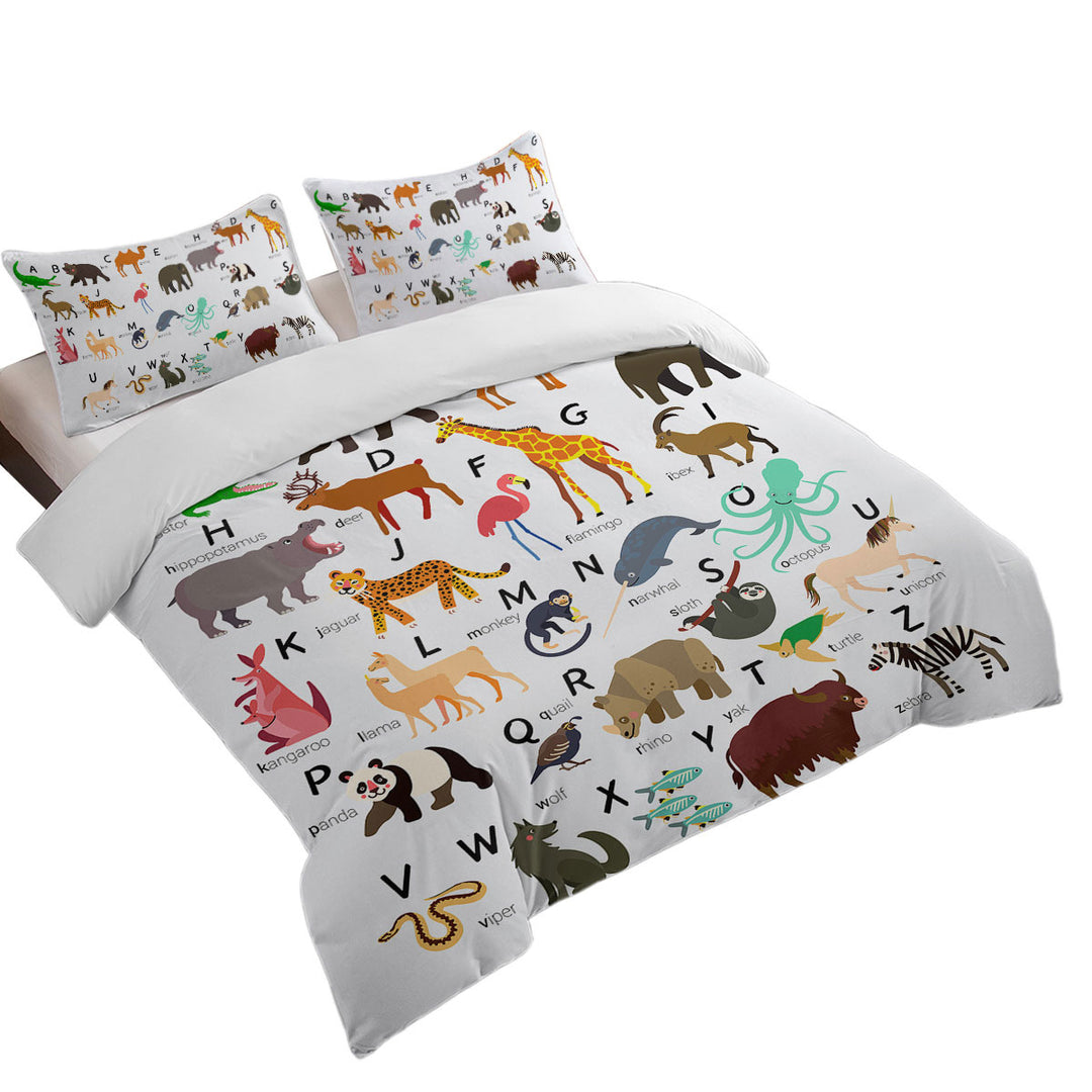 Kids Alphabet Animals Names King Quilt Cover