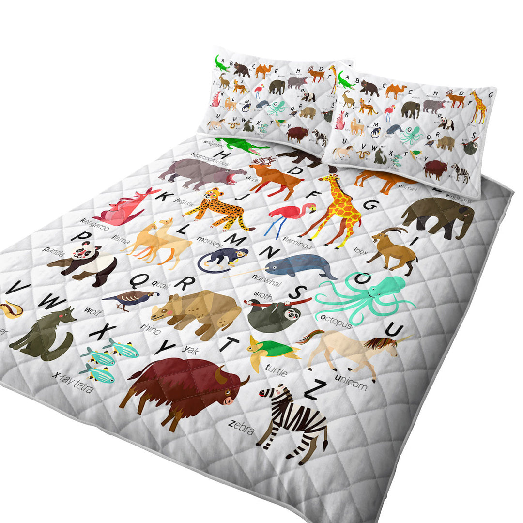 Kids Alphabet Animals Names King Size Quilt Sets