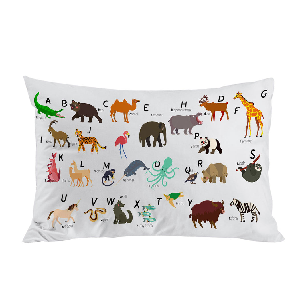 Kids Alphabet Animals Names Pillow Case Covers