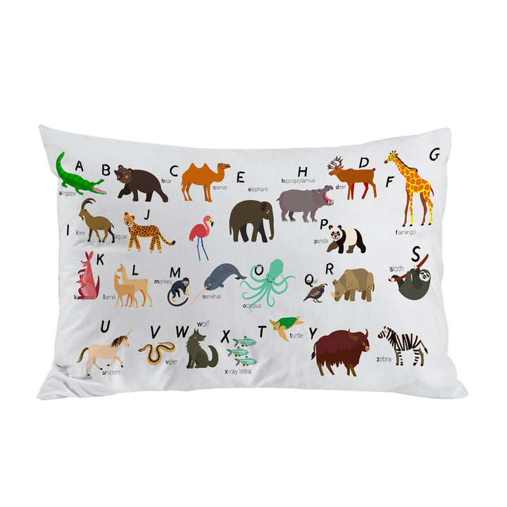 Kids Alphabet Animals Names Pillow Case Covers