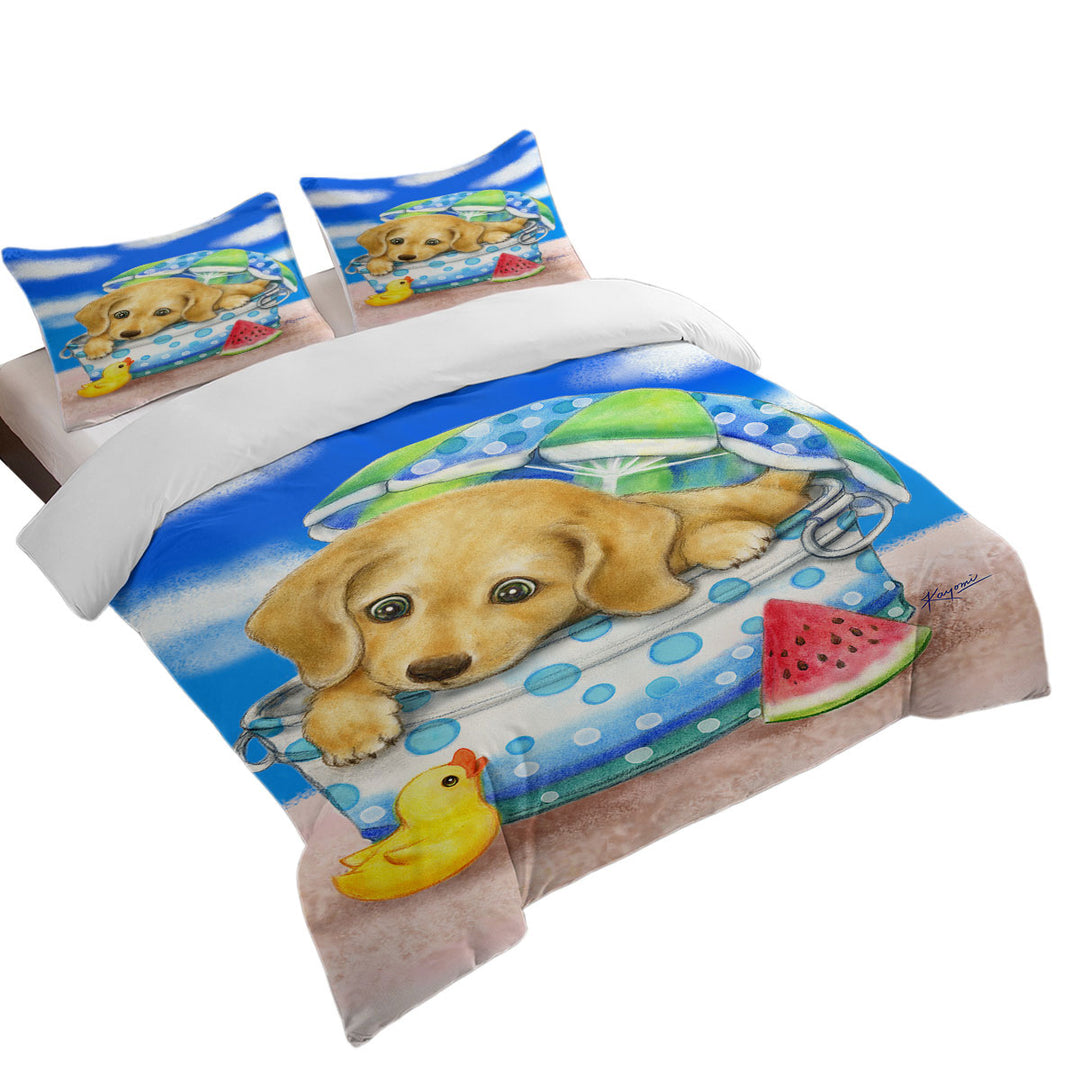 Kids Animal Dogs Art Cute Dachshund at the Beach Comforter Cover