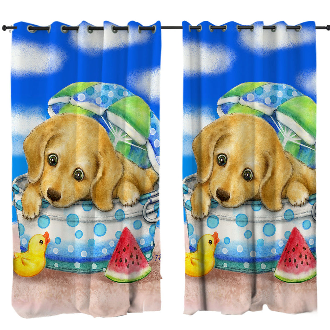 Kids Animal Dogs Art Cute Dachshund at the Beach Curtain