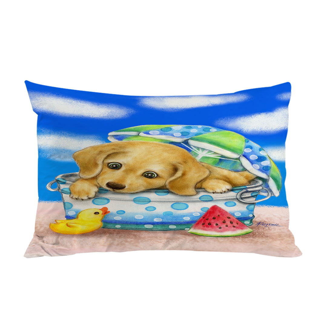 Kids Animal Dogs Art Cute Dachshund at the Beach Pillowcase