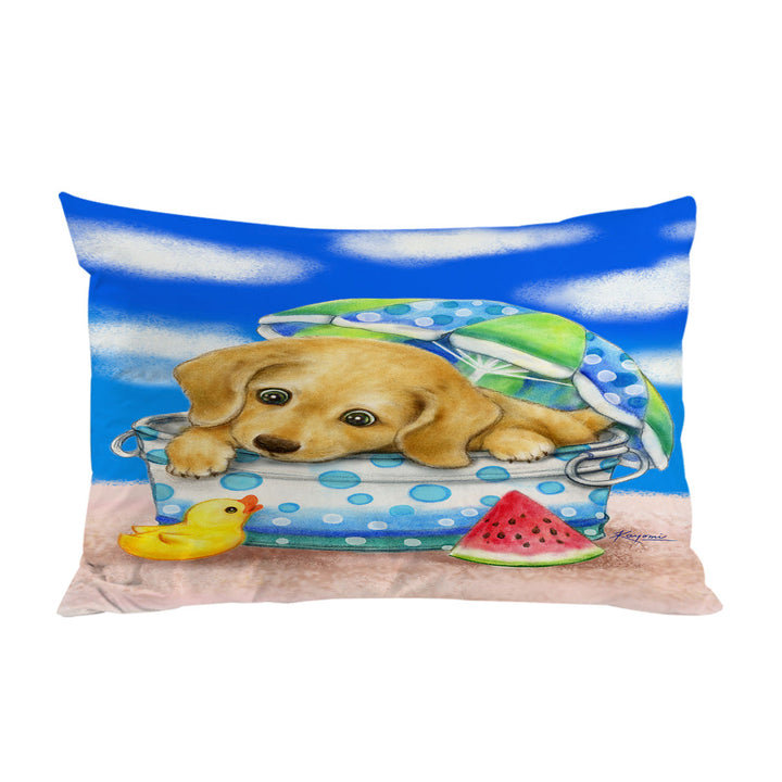 Kids Animal Dogs Art Cute Dachshund at the Beach Pillowcase