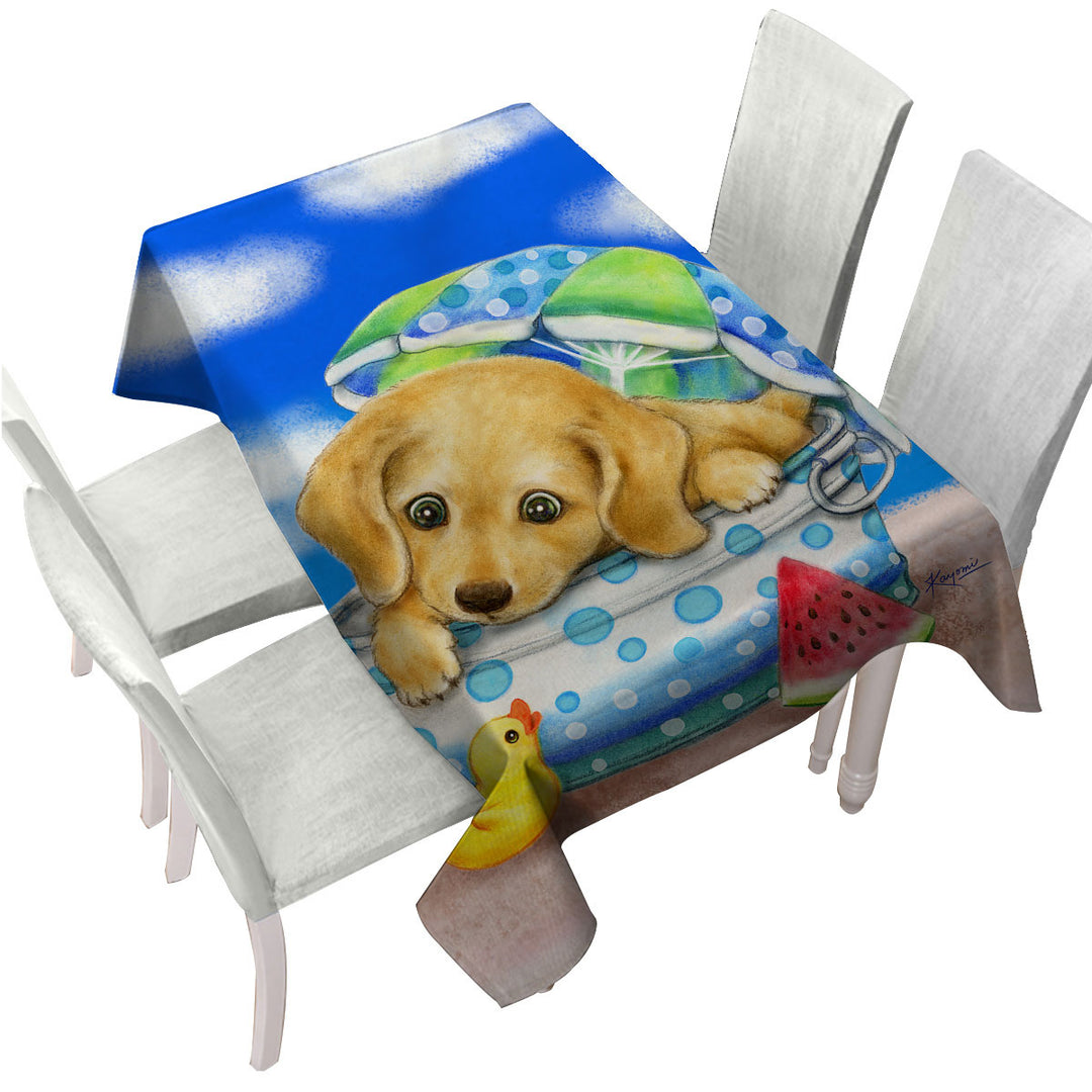 Kids Animal Dogs Art Cute Dachshund at the Beach Tablecloths