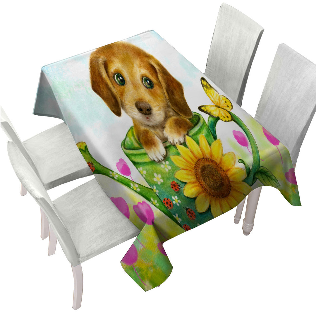 Kids Animal Dogs Art Cute Dachshund in Garden Tablecloth