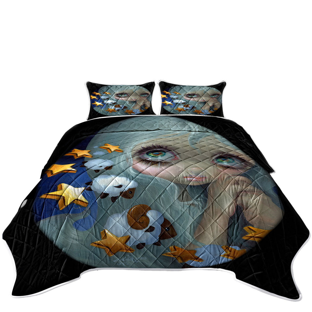 Kids Art Sleepy Night Girl Counting Sheep Daybed Covers Sets