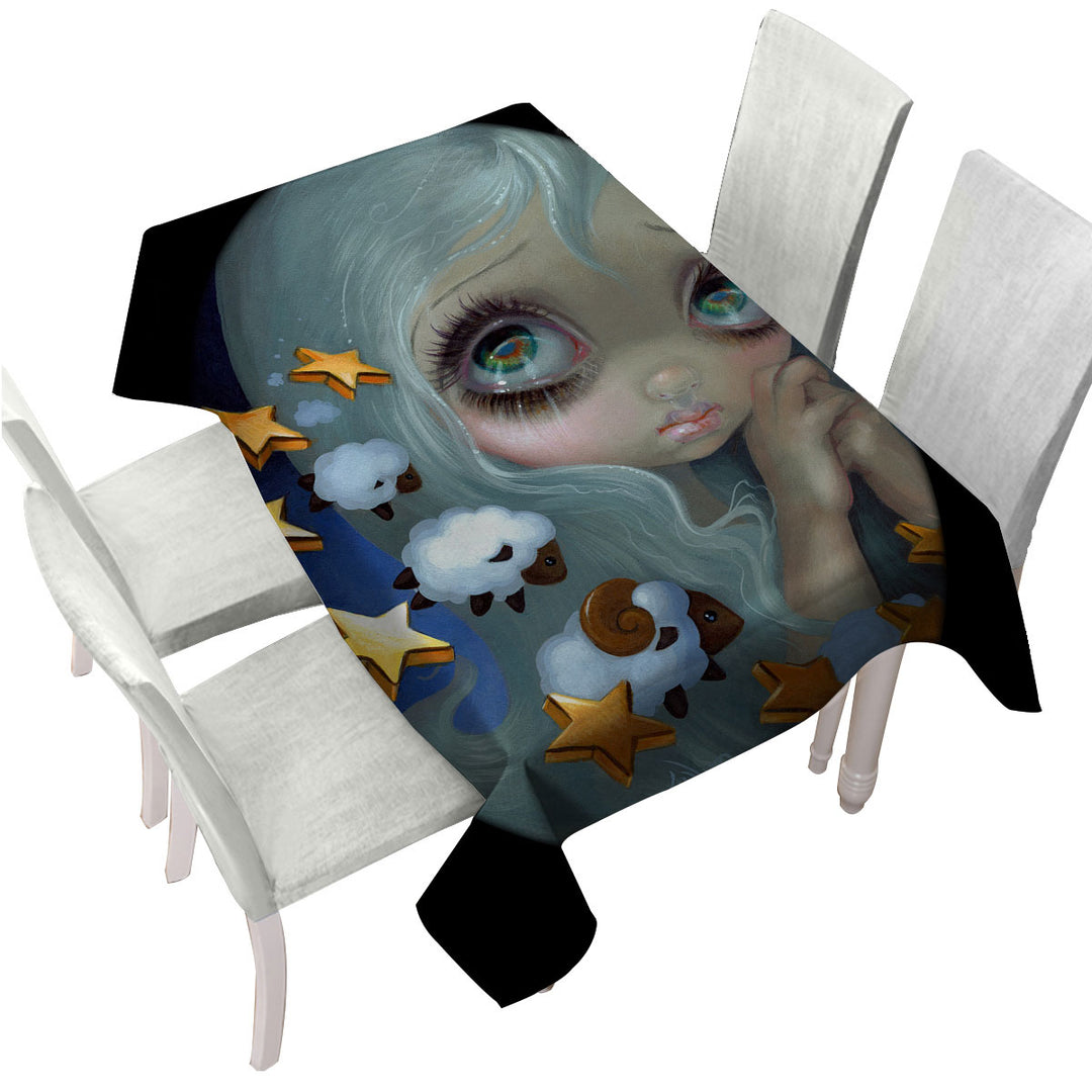 Kids Art Sleepy Night Girl Counting Sheep Tablecloths