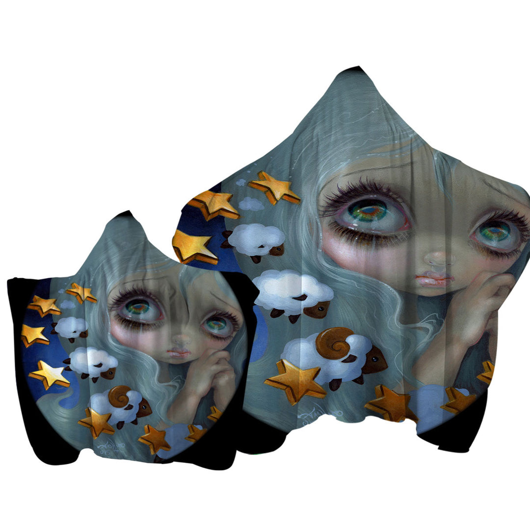 Kids Art Sleepy Night Girl Counting Sheep Towel with Hood