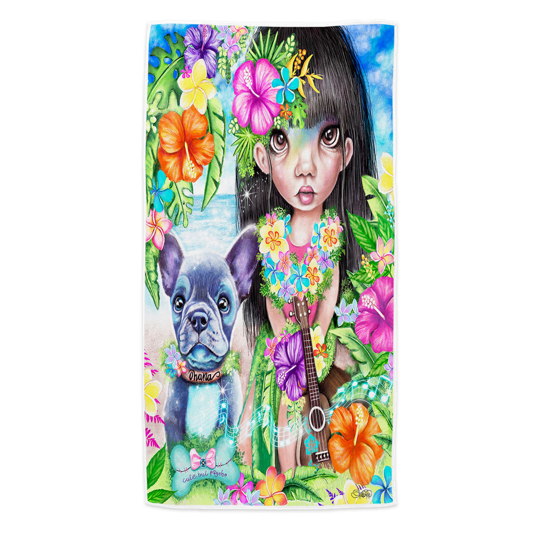 Kids Beach Towels Art Hawaiian Girl and her Dog
