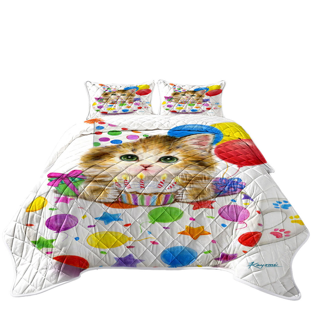 Kids Cat Art Drawings the Cute Cup Kitty Birthday California King Quilt Sets