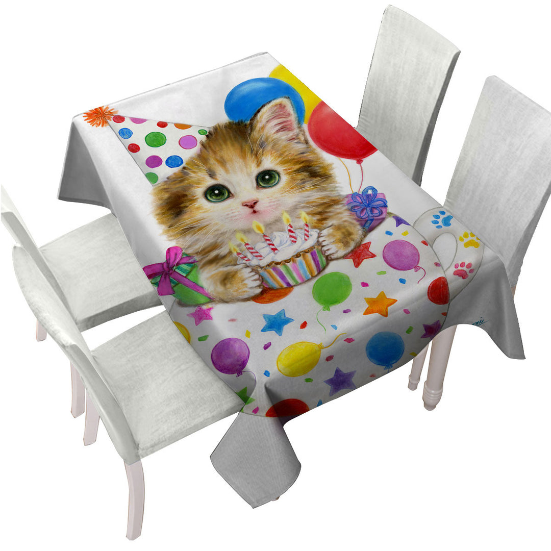 Kids Cat Art Drawings the Cute Cup Kitty Birthday Custom tablecloths