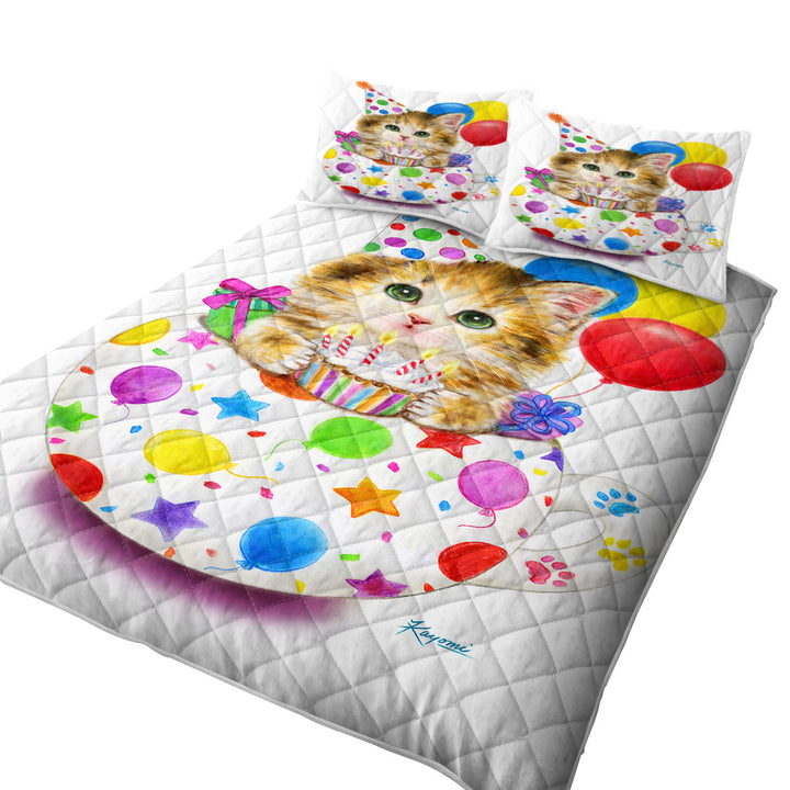 Kids Cat Art Drawings the Cute Cup Kitty Birthday King Size Quilt Sets