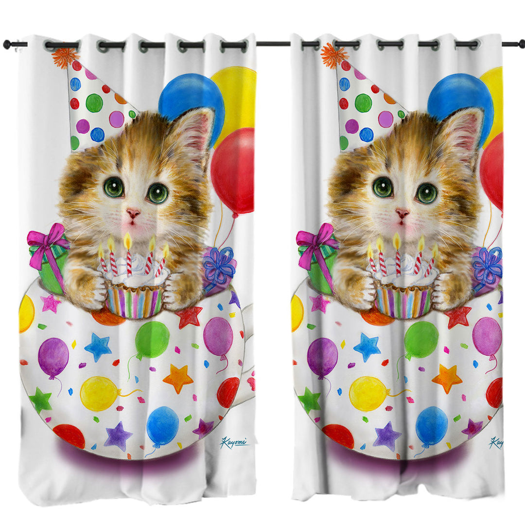 Kids Cat Art Drawings the Cute Cup Kitty Birthday Window Curtains