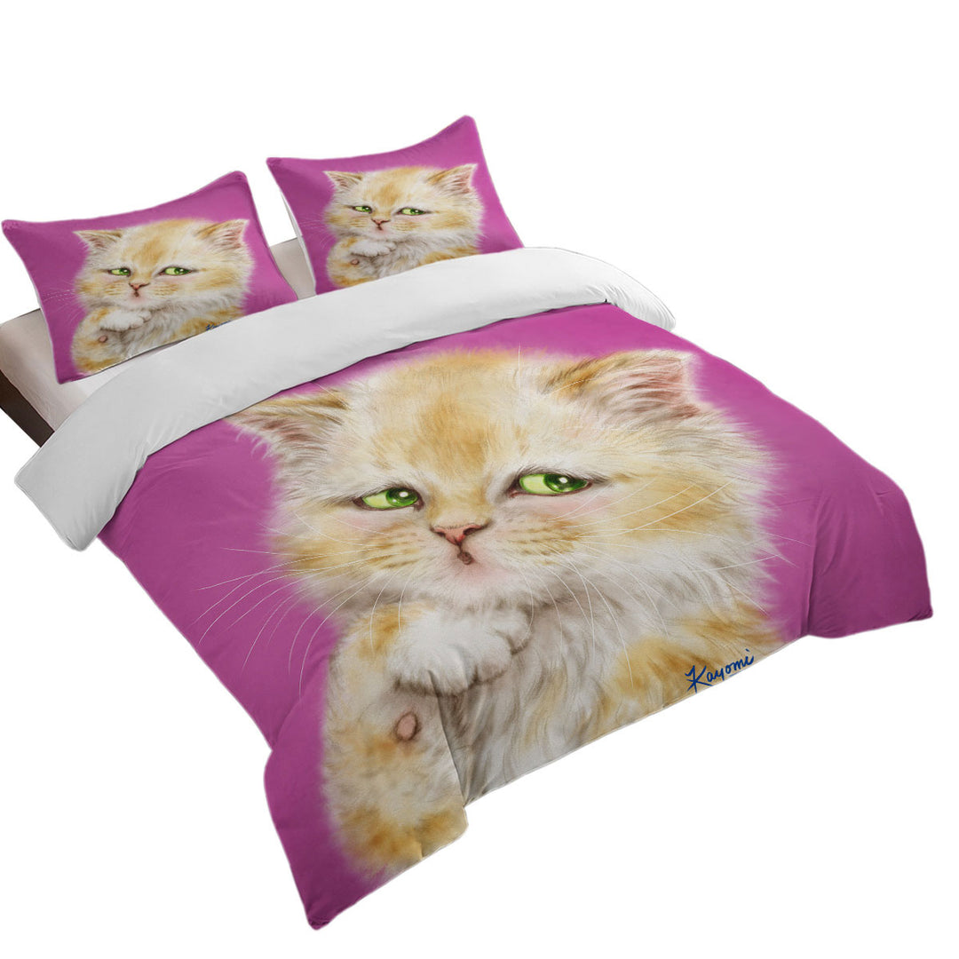 Kids Cats Designs Blushing Little Girl Kitten Bed Covers