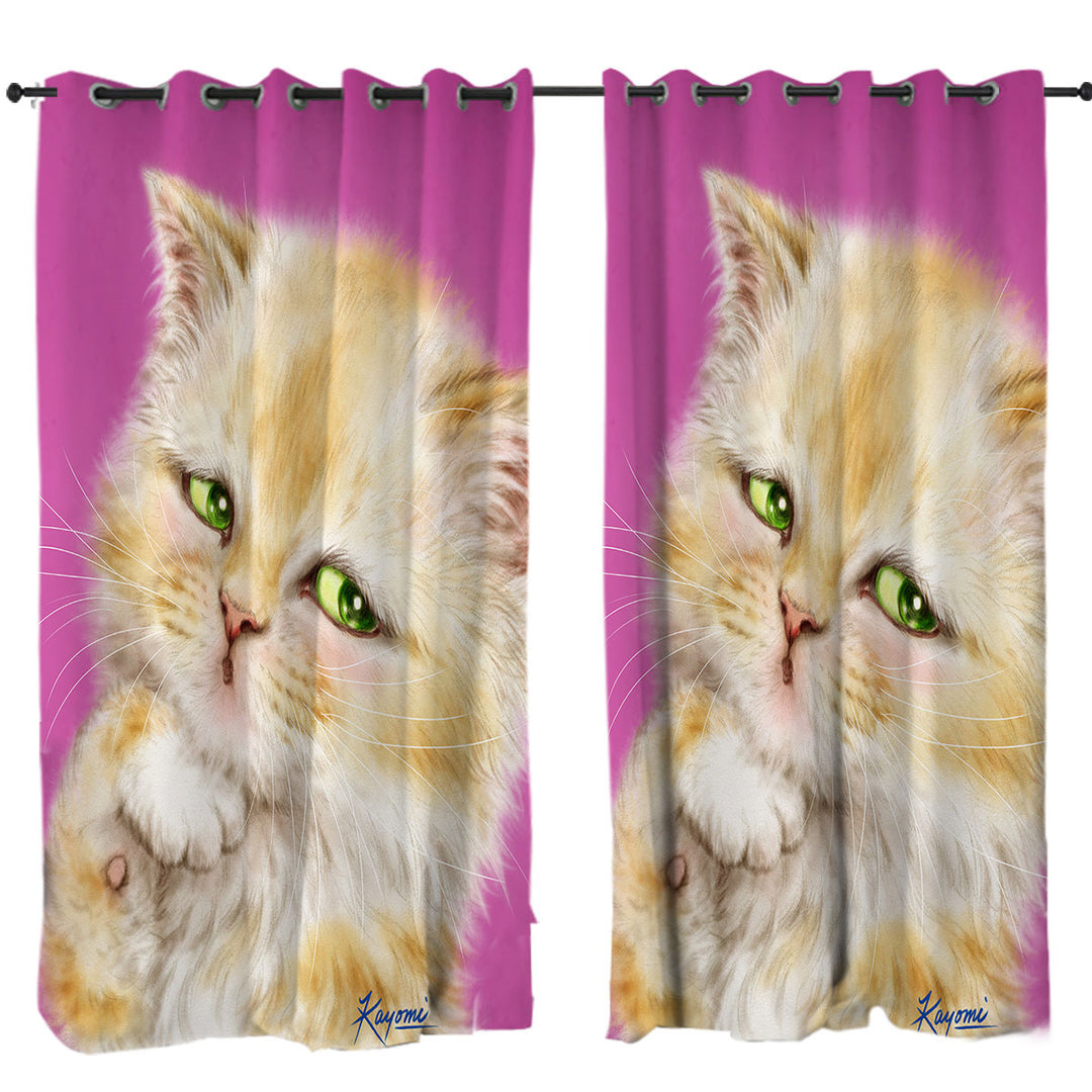 Kids Cats Designs Blushing Little Girl Kitten Curtains