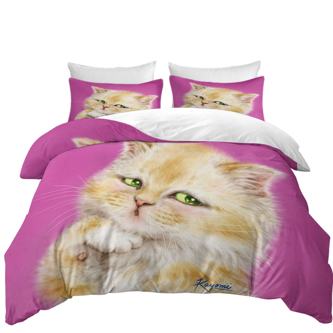 Kids Cats Designs Blushing Little Girl Kitten Duvet Cover