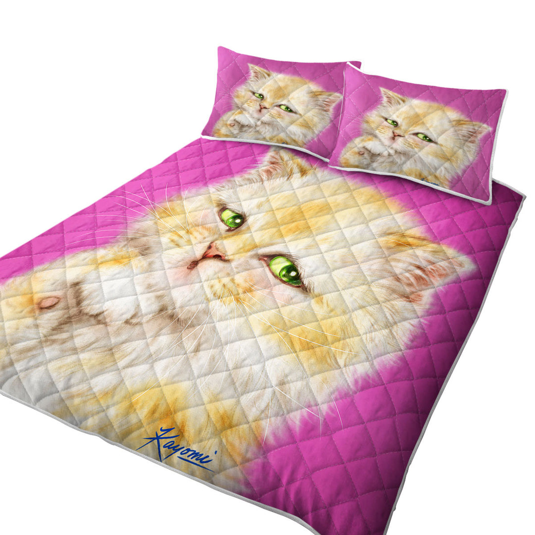 Kids Cats Designs Blushing Little Girl Kitten King Size Quilt Sets