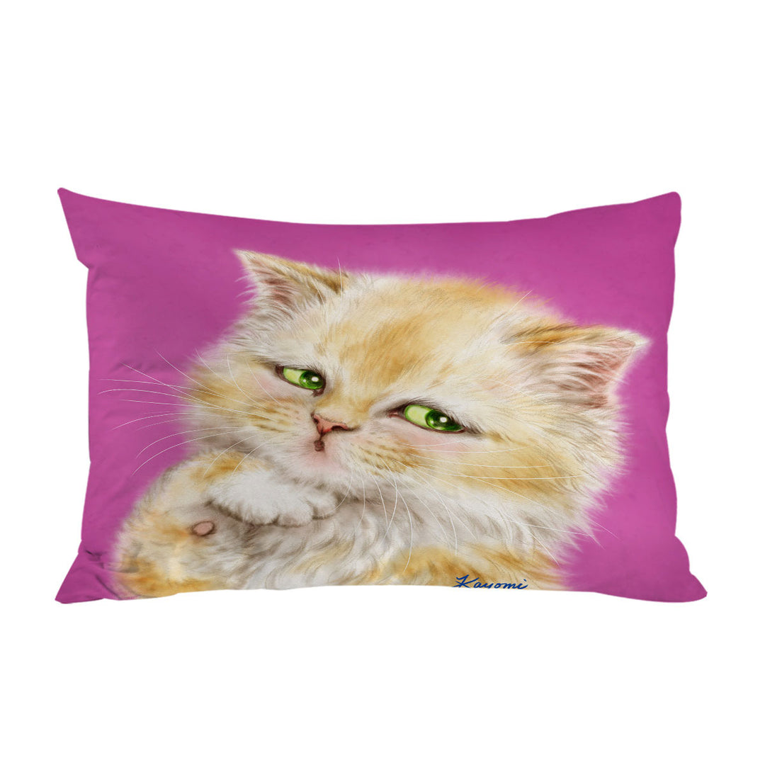 Kids Cats Designs Blushing Little Girl Kitten Pillowcases