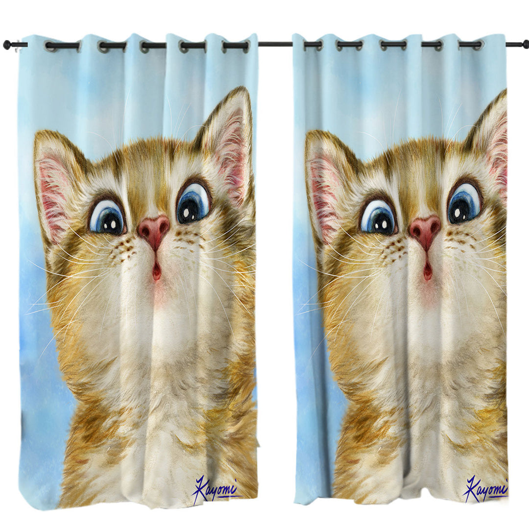 Kids Cats Designs Sweet Confused Kitten Drapes for Living Room