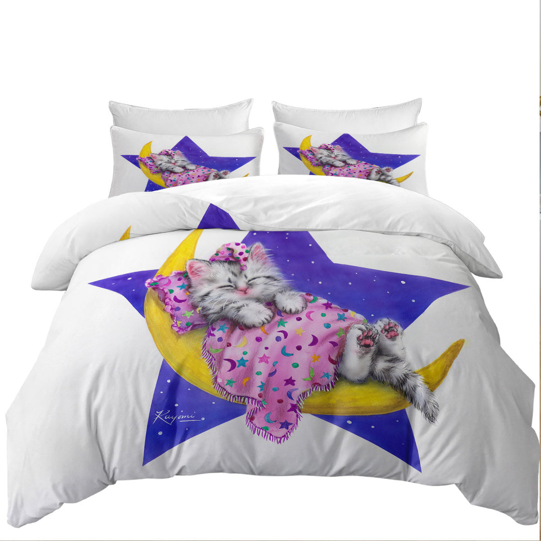 Kids Children Design Moon Bed Kitty Cat Coverlet