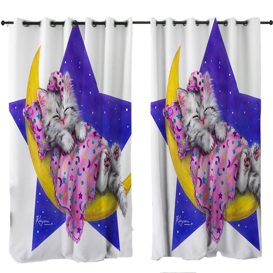 Kids Children Design Moon Bed Kitty Cat Custom Drapes