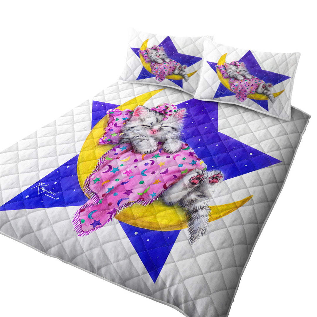 Kids Children Design Moon Bed Kitty Cat Quilt