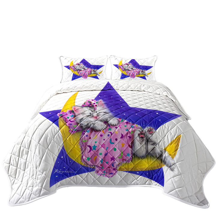 Kids Children Design Moon Bed Kitty Cat Quilts