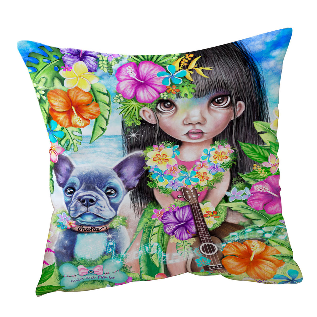 Kids Cushion Covers Art Hawaiian Girl and her Dog