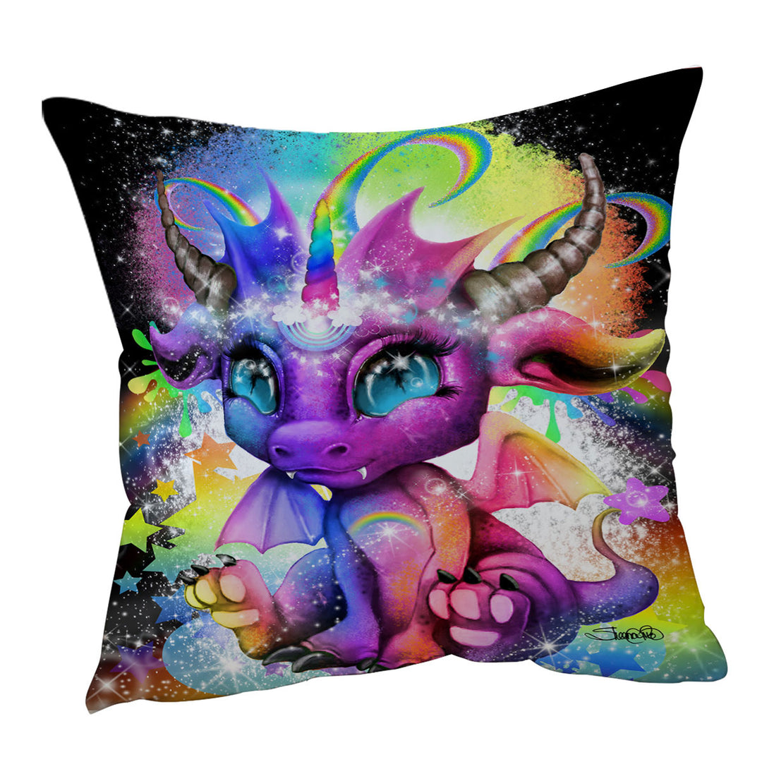 Kids Cushion Covers Cute Fantasy Creature Rainbow Lil Dragon